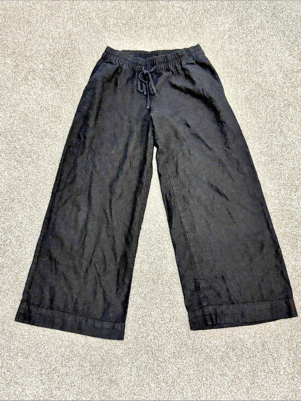 A New Day Black Linen Blend Wide Leg Drawstring Pants Size M